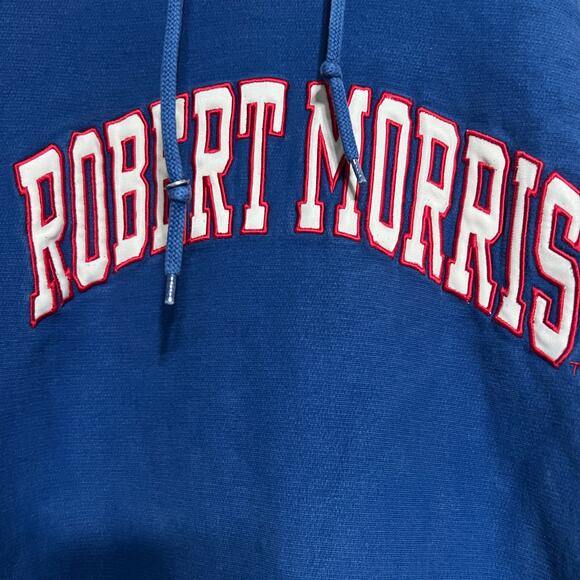 Robert Morris Hoodie Sweatshirt Vintage Y2K Mens Size XXL Blue Reverse Weave - Picture 4 of 10